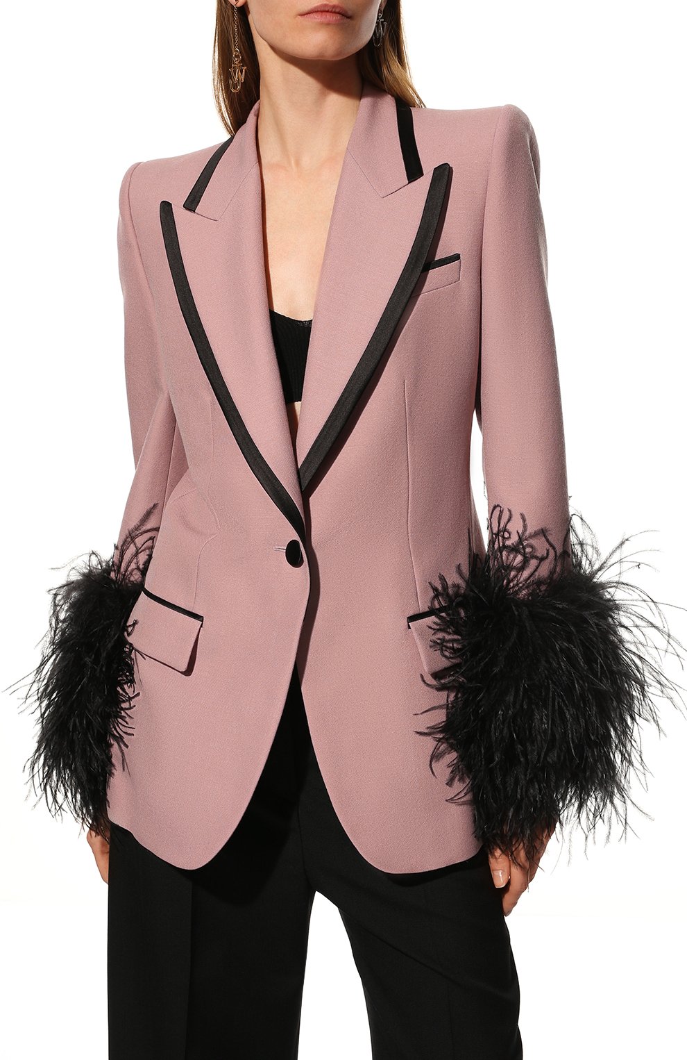 Шерстяной жакет с отделкой перьями GUCCI, арт. 681113/Z8AVY, фото 3
