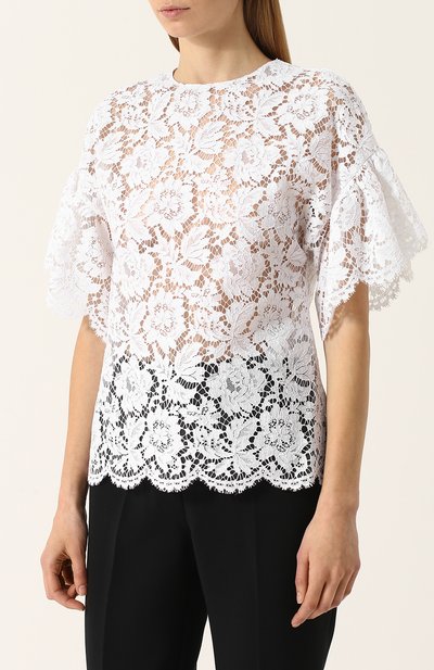 Однотонный кружевной топ с коротким рукавом VALENTINO, арт. PB3AE1Q7/1EC, фото 3
