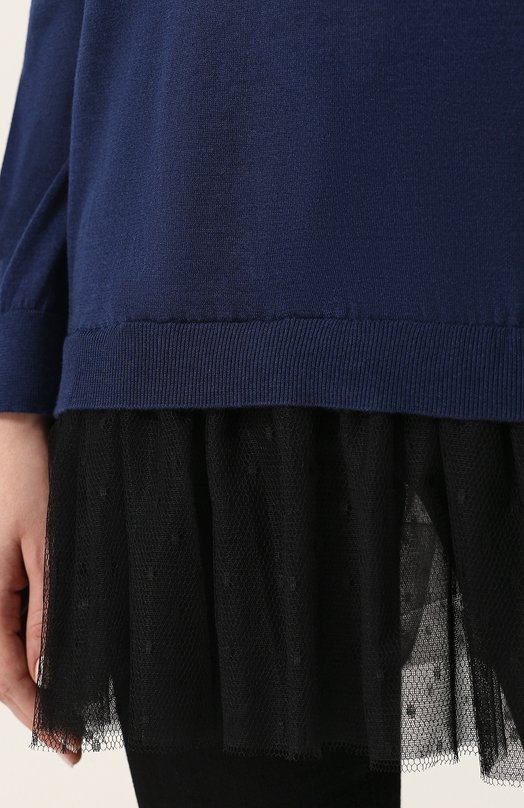 Пуловер из смеси кашемира и шелка с оборкой REDVALENTINO Синий, фото 5
