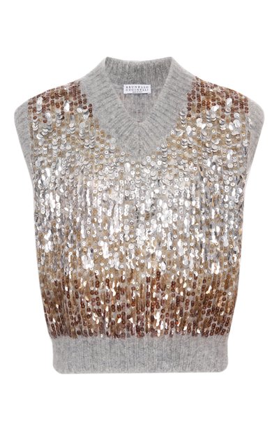 Женский шерстя�ной жилет с отделкой пайетками BRUNELLO CUCINELLI, арт. M1U375902P