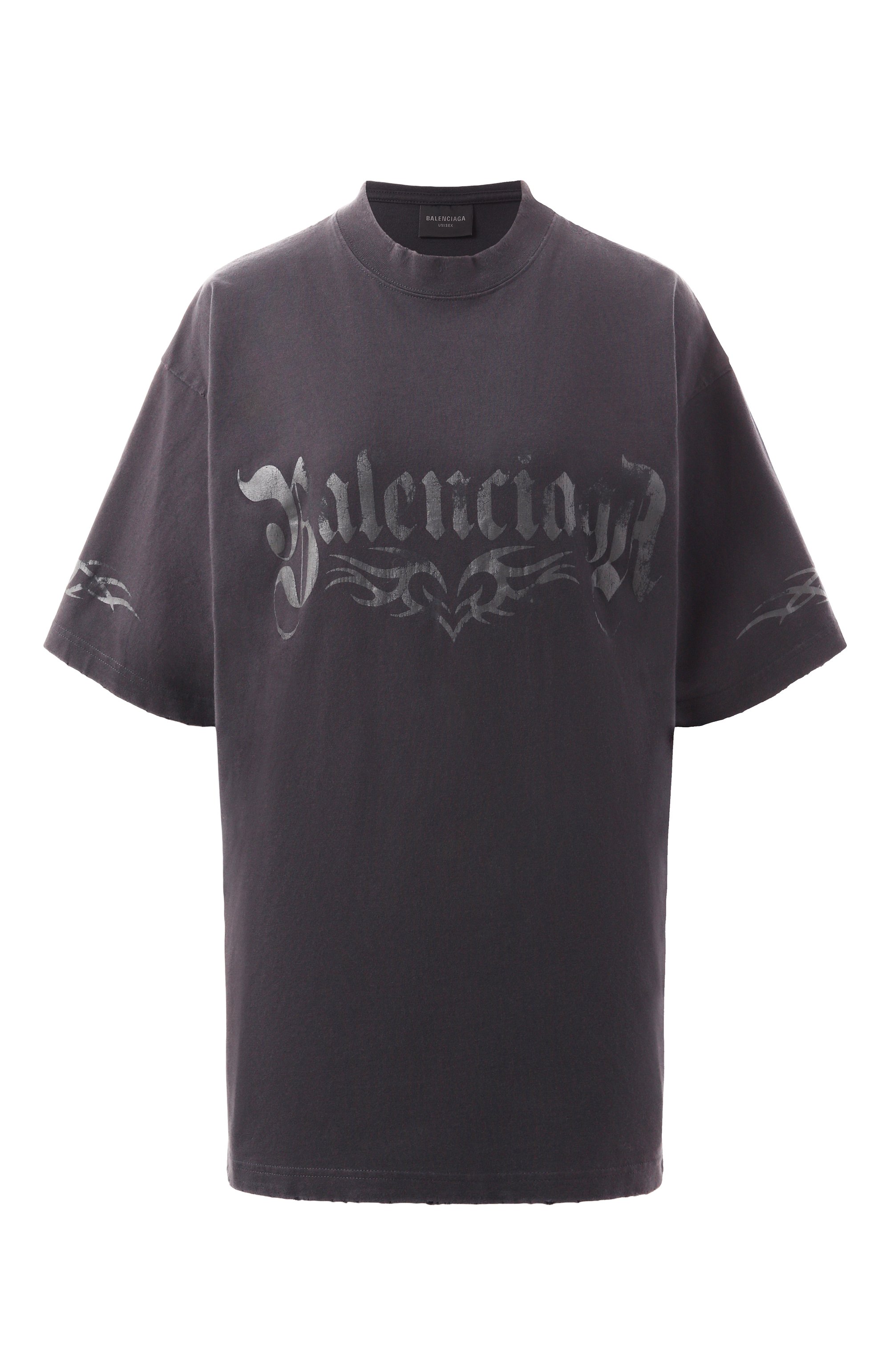 Хлопковая футболка BALENCIAGA серого цвета по цене 99500 руб., арт. 764235/TRVA3, фото 1 Хлопковая футболка BALENCIAGA, арт. 764235/TRVA3, фото 1