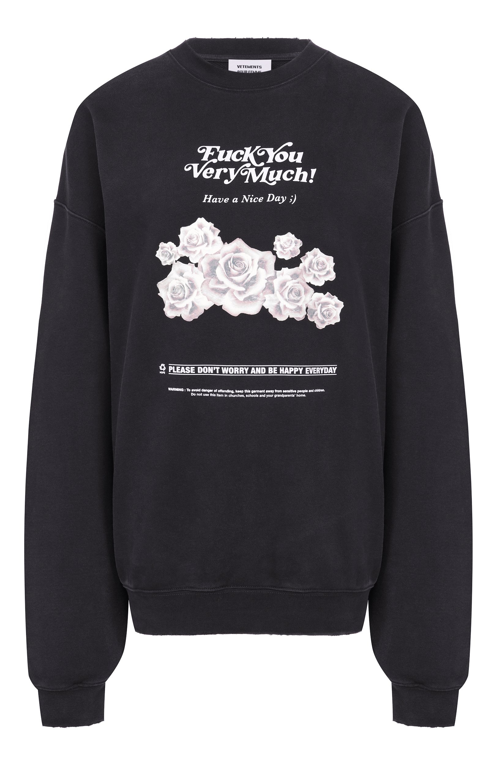 Хлопковый свитшот VETEMENTS черного цвета по цене 109500 руб., арт. MH27CN203B, фото 1 Хлопковый свитшот VETEMENTS, арт. MH27CN203B, фото 1
