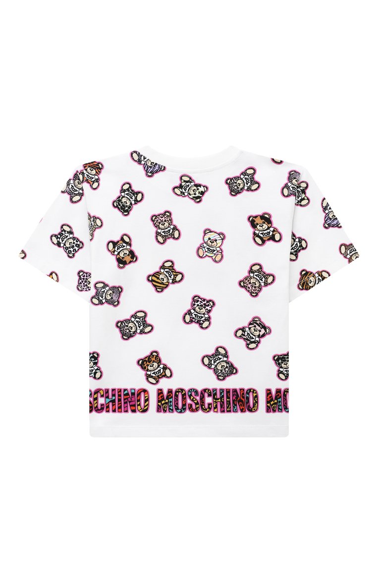 Детская хлопковая футболка MOSCHINO разноцветного цвета, арт. HAM060/LBBD6/10-14 | Фото 2 (Рукава: Короткие; Драгоценные камни: Проставлено; Материал внешний: Хлопок; Материал сплава: Проставлено; Девочки Кросс-КТ: футболка-одежда; Ростовка одежда: 10 - 11 лет | 140 - 146см, 12 лет | 152 см, 16 лет | 164 см)