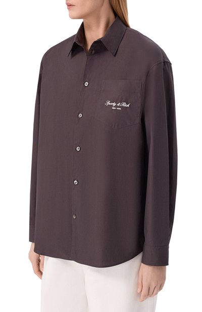 Хлопковая рубашка SPORTY AND RICH коричневого цвета по цене 31450 руб., арт. SI006711329BR29, фото 3 Хлопковая рубашка SPORTY AND RICH, арт. SI006711329BR29, фото 3
