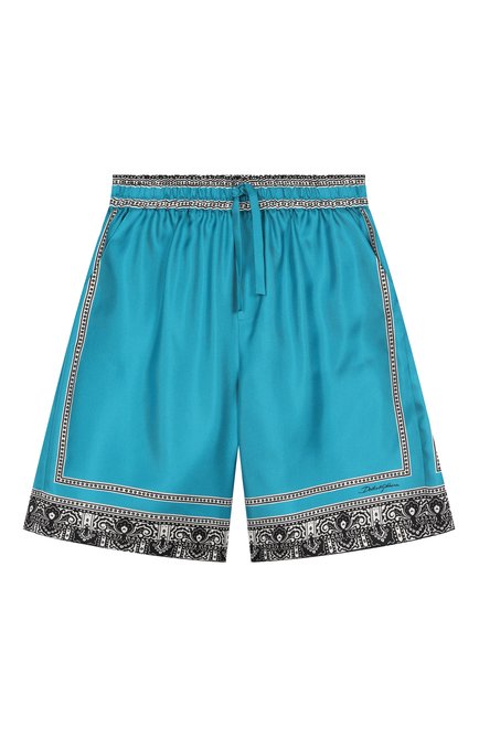 Детские шелковые шорты DOLCE & GABBANA бирюзового цвета, арт. L43Q47/HI1W8/2-6 | Фото 1 (Нос: Не проставлено; Материал сплава: Проставлено; Материал внешний: Шелк)