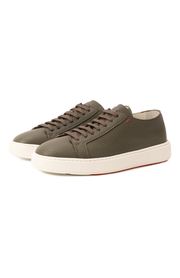 Мужские кожаные кеды SANTONI хаки цвета, арт. MBCG21571BARCMMD | Фото 1 (Материал внешний: Натуральная кожа; Материал внутренний: Натуральная кожа; Драгоценные камни: Проставлено; Материал сплава: Проставлено; Подошва: Массивная; Стили: Классический; Материал утеплителя: Без утеплителя; Кросс-КТ: Низкие)