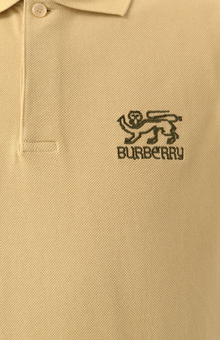 Мужское хлопковое поло BURBERRY бежевого цвета, арт. 8101349 | Фото 6 (Рукава: Короткие; Длина (для топов): Стандартные; Застежка: Пуговицы; Принт: Без принта; Стили: Кэжуэл; Материал внешний: Хлопок; Кросс-КТ: Джерси; Мужское Кросс-КТ: Футболка-одежда)