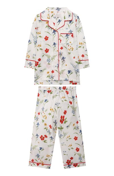 Хлопковая пижама LITTLE YOLKE кремового цвета по цене 10550 руб., арт. AW21-12C-ME-FL, фото 1 Хлопковая пижама LITTLE YOLKE, арт. AW21-12C-ME-FL, фото 1