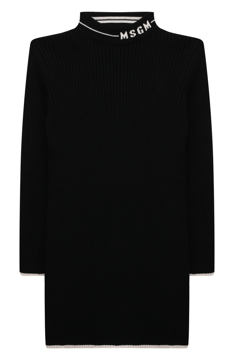 Детское платье MSGM KIDS черного цвета, арт. MS029201 | Фото 1 (Рукава: Длинные; Материал внешний: Вискоза; Случай: Повседневный; Девочки Кросс-КТ: Платье-одежда; Ростовка одежда: 10 - 11 лет | 140 - 146см, 12 лет | 152 см)