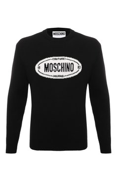 Мужской шерстяной свитер MOSCHINO черного цвета, арт. A0901/7000 | Фото 1 (Материал сплава: Проставлено; Материал внешний: Шерсть; Драгоценные камни: Проставлено; Рукава: Длинные; Длина (для топов): Стандартные; Стили: Кэжуэл; Мужское Кросс-КТ: Свитер-одежда; Принт: С принтом)