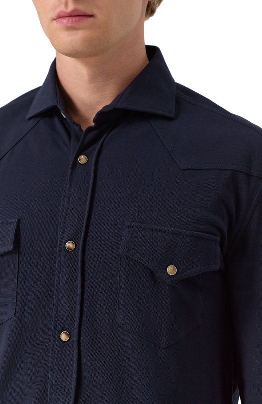 Хлопковая рубашка Brunello Cucinelli ME8546666 Синий  ME8546666 Фото 5