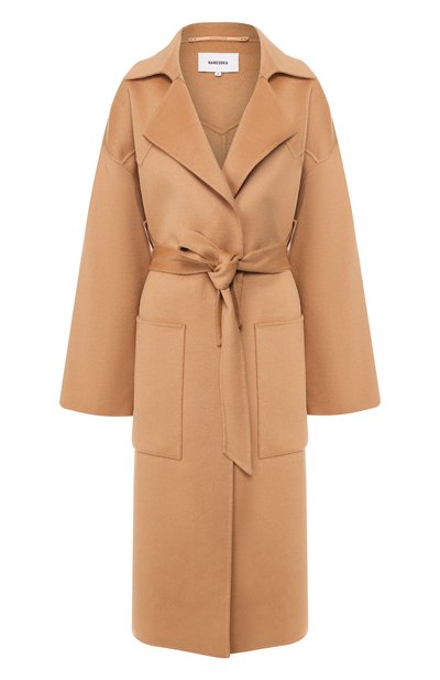 Женское пальто из смеси шерсти и шелка NANUSHKA, арт. ALAM0_NUDE_D0UBLE SILK W00L BLEND