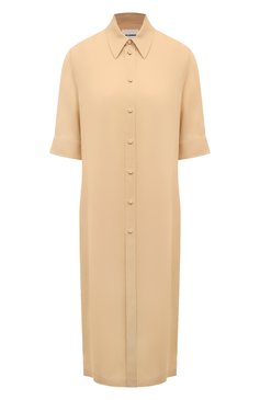 Женское платье из вискозы JIL SANDER бежевого цвета, арт. J04DL0001/J65004 | Фото 1 (Женское Кросс-КТ: платье-рубашка, Платье-одежда; Случай: Повседневный; Материал сплава: Проставлено; Длина Ж (юбки, платья, шорты): Миди; Материал внешний: Вискоза; Драгоценные камни: Проставлено; Рукава: 3/4; Стили: Кэжуэл)