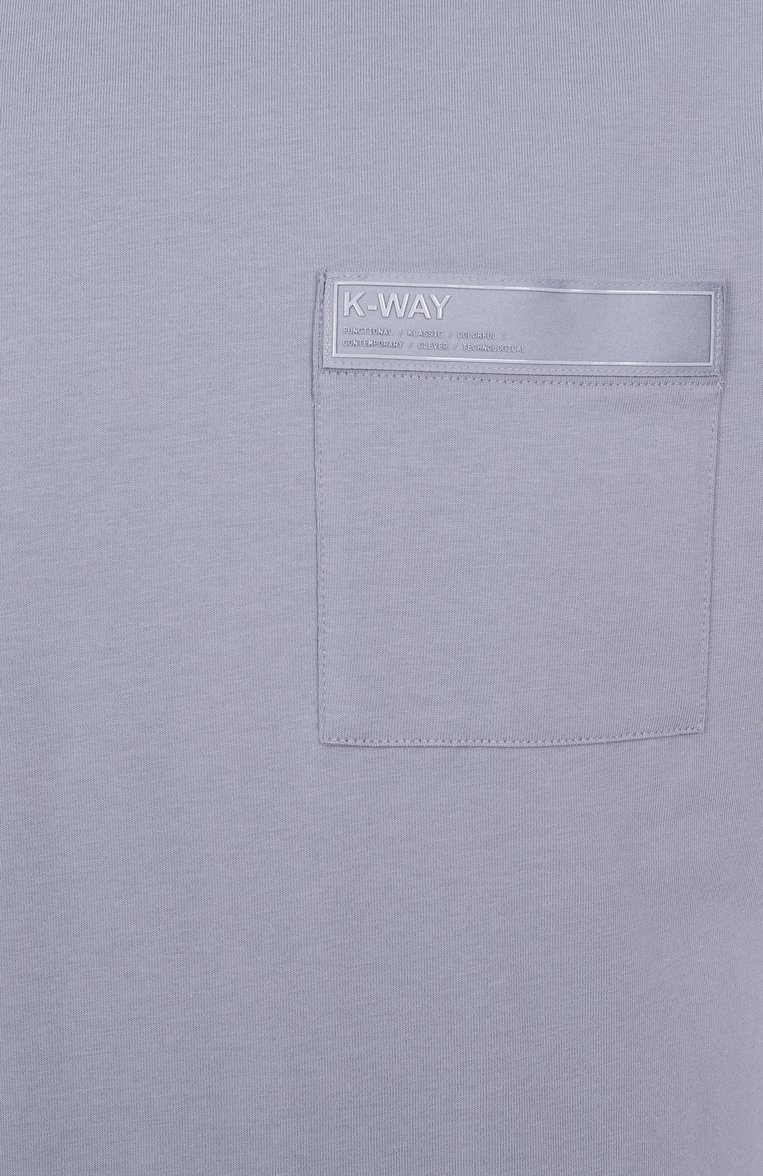 Мужская хлопковая футболка K-WAY голубого цвета, арт. K2135HW | Фото 6 (Длина (для топов): Стандартные; Материал внешний: Хлопок; Рукава: Короткие; Принт: Без принта; Стили: Кэжуэл; Кросс-КТ: Джерси; Мужское Кросс-КТ: Футболка-одежда; Автоматизация состава: Проставлено; Детали: Без декора; Автоматизация ТО: Проставлено)