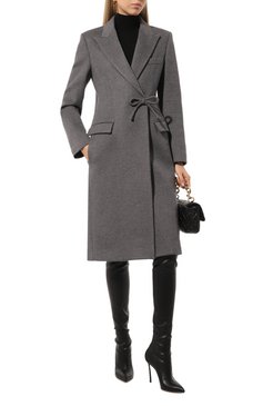 Женское пальто из шерсти и кашемира VALENTINO серого цвета, арт. 5B3CA7628MA | Фото 2 (Материал сплава: Проставлено; Материал внешний: Шерсть; Длина (верхняя одежда): Длинные; Драгоценные камни: Проставлено; Рукава: Длинные; Материал подклада: Купро; 1-2-бортные: Однобортные; Стили: Классический)