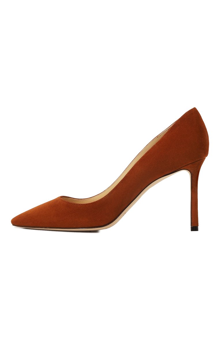 Женские замшевые туфли romy 85 JIMMY CHOO коричневого цвета, арт. R0MY 85/SUE | Фото 4 (Материал внутренний: Натуральная кожа; Каблук высота: Высокий; Подошва: Плоская; Каблук тип: Шпилька; Материал внешний: Натуральная кожа, Замша)