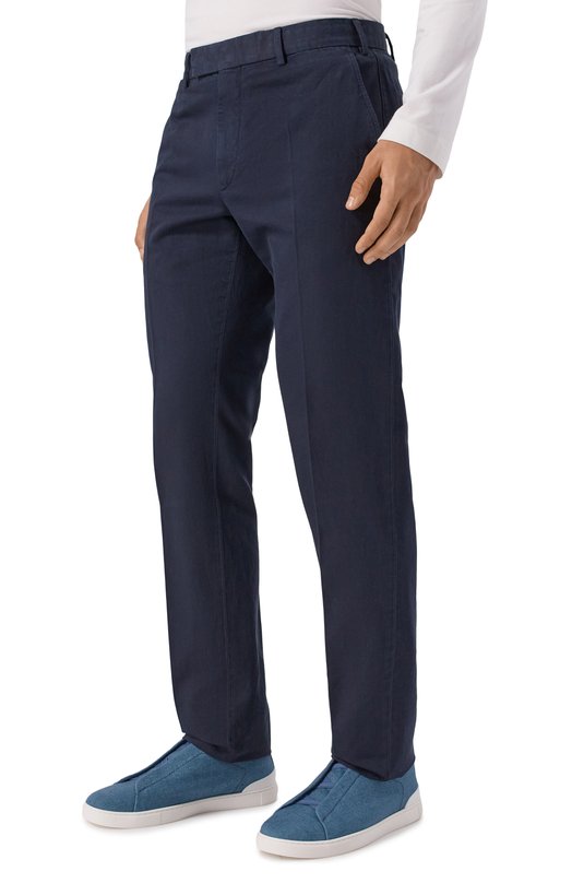 Брюки из хлопка и льна Zegna TR10/UBI37A5 Синий  TR10/UBI37A5 Фото 3