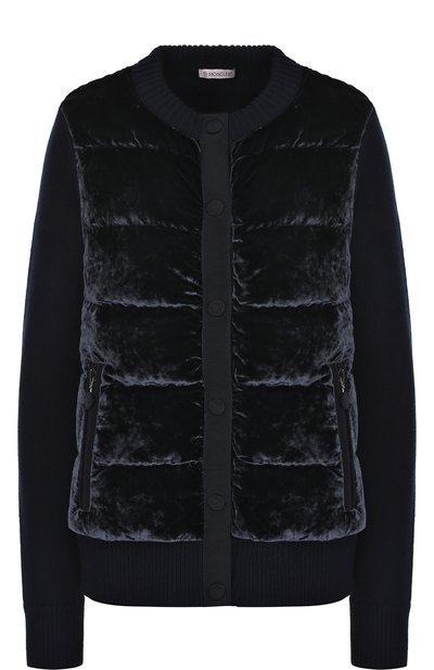 Женский шерстяной кардиган с круглым вырезом и бархатной вставкой MONCLER, арт. C2-093-94824-00-94889