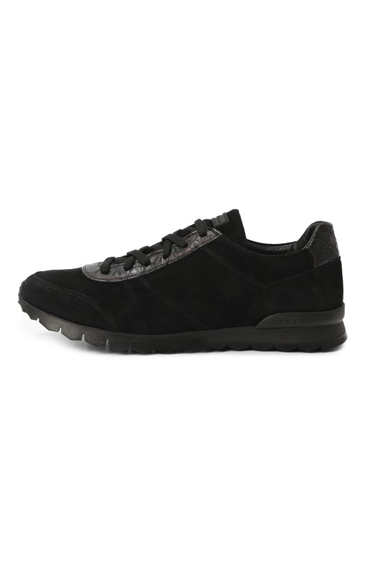 Замшевые кроссовки с отделкой из крокодила Kiton USSA114N0127703 Чёрный  USSA114N0127703 Фото 4