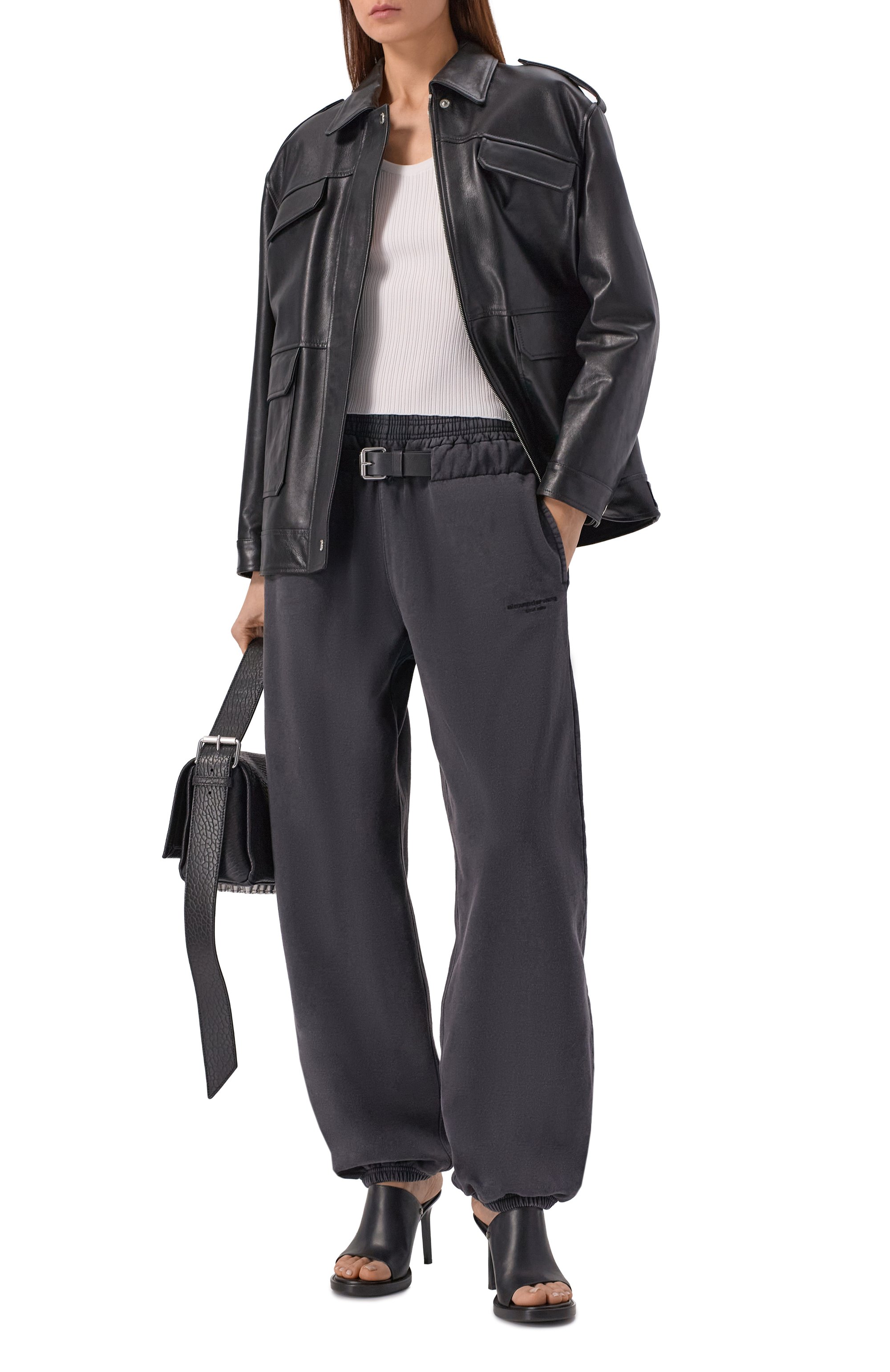 Хлопковые джоггеры ALEXANDERWANG.T темно-серого цвета по цене 107000 руб., арт. 4CC1264961, фото 2 Хлопковые джоггеры ALEXANDERWANG.T, арт. 4CC1264961, фото 2