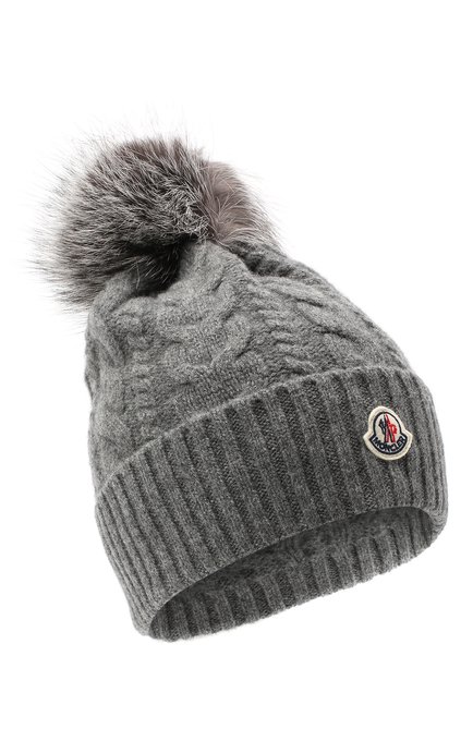 Женская шерстяная шапка MONCLER серого цвета, арт. F2-093-9Z703-01-A9328 | Фото 1 (�Материал: Кашемир, Шерсть, Текстиль)