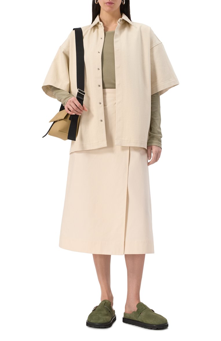 Женская хлопковая юбка JIL SANDER кремового цвета, арт. J40MA0168-J45296 | Фото 2 (Автоматизация ТО: Проставлено; Автоматизация состава: Проставлено; Материал внешний: Хлопок; Длина Ж (юбки, платья, шорты): Миди; Стили: Повседневный)