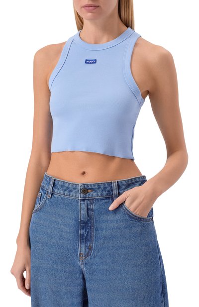 Хлопковая майка HUGO BLUE голубого цвета по цене 5475 руб., арт. 50511450, фото 3 Хлопковая майка HUGO BLUE, арт. 50511450, фото 3