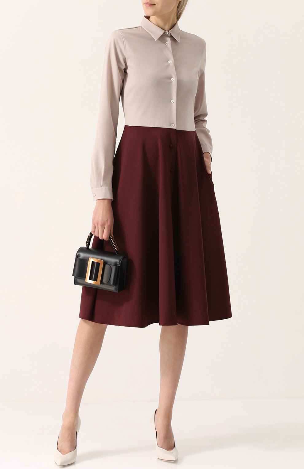 Приталенное платье-рубашка с контрастной юбкой SARA ROKA, арт. MELA/FW17-20, фото 2