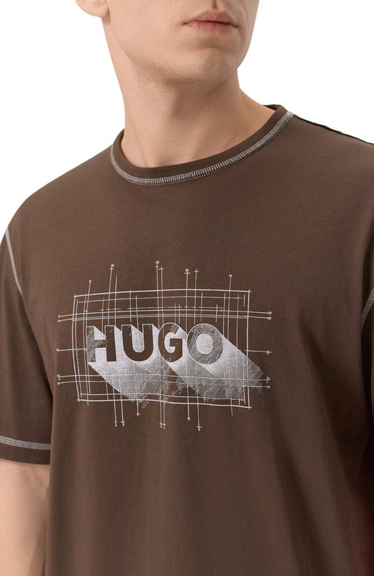 Хлопковая футболка HUGO Blue 50553498 Коричневый  50553498 Фото 5