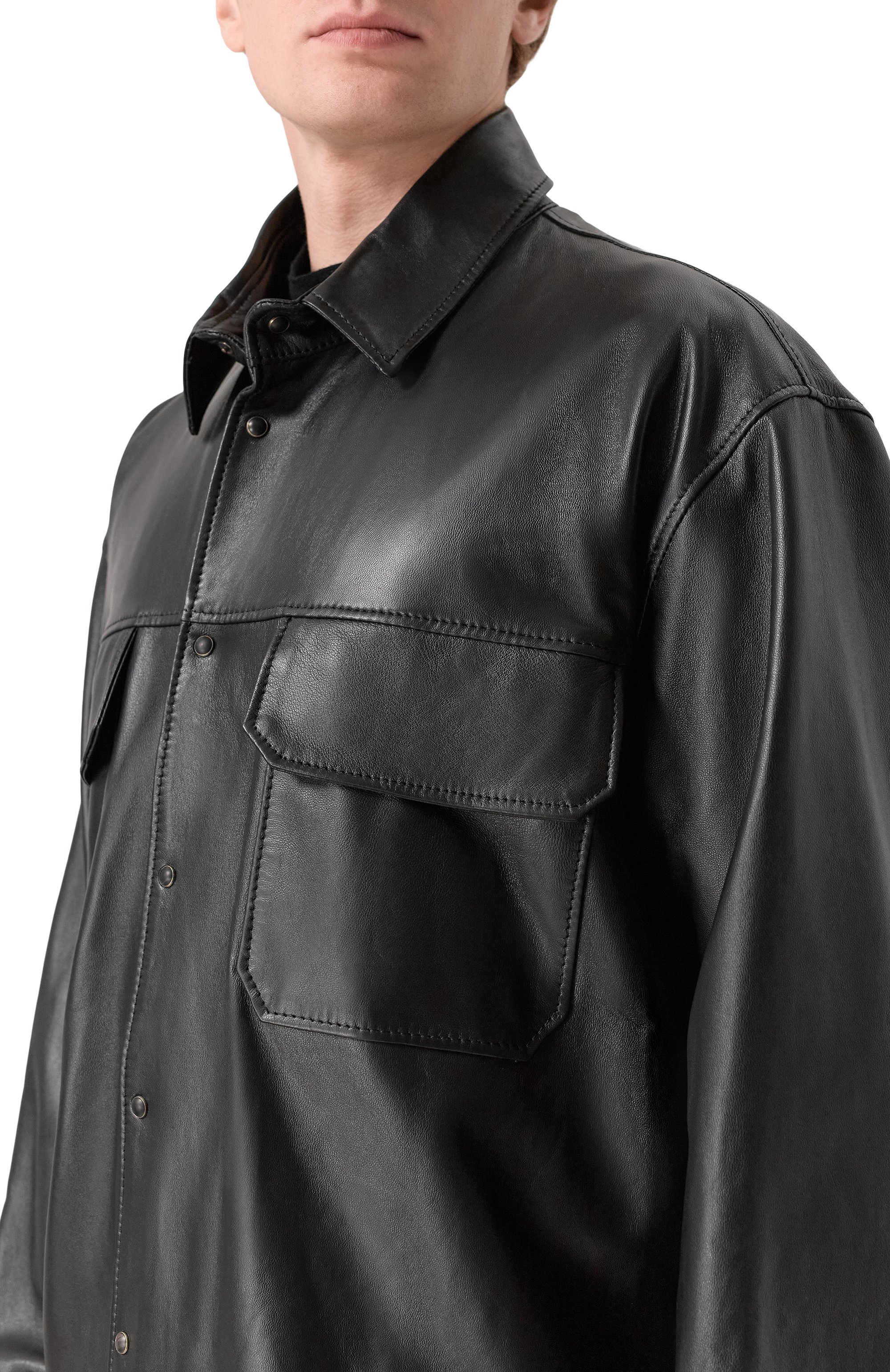 Кожаная рубашка ROADLESS черного цвета по цене 94600 руб., арт. RSS-L0S, фото 5 Кожаная рубашка ROADLESS, арт. RSS-L0S, фото 5