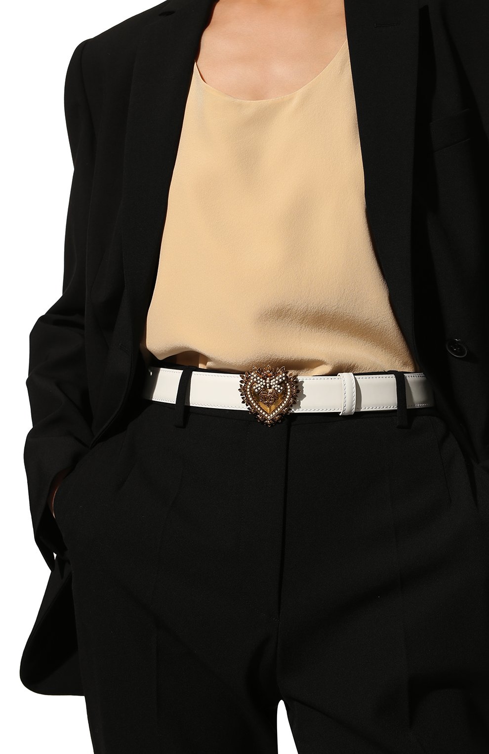 Кожаный ремень DOLCE & GABBANA белого цвета по цене 67650 руб., арт. BE1315/AK861, фото 2 Кожаный ремень DOLCE & GABBANA, арт. BE1315/AK861, фото 2