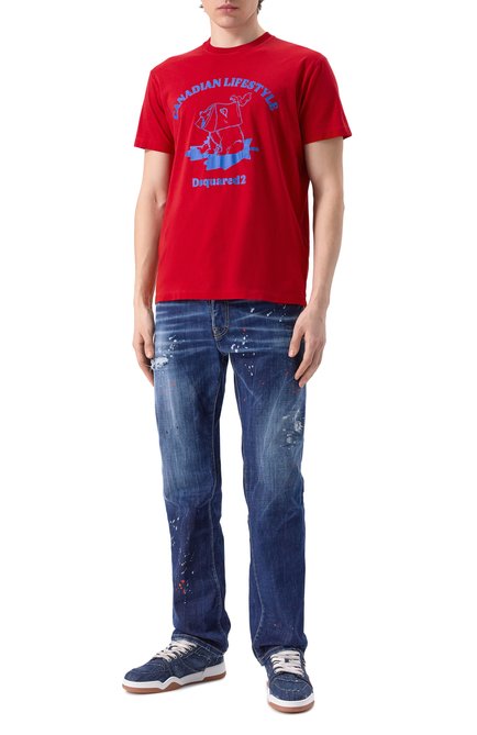 Мужская хлопковая футболка DSQUARED2 красного цвета, арт. S74GD1391/D20035 | Фото 2 (Длина (для топов): Стандартные; Драгоценные камни: Проставлено; Материал сплава: Проставлено; Рукава: Короткие)