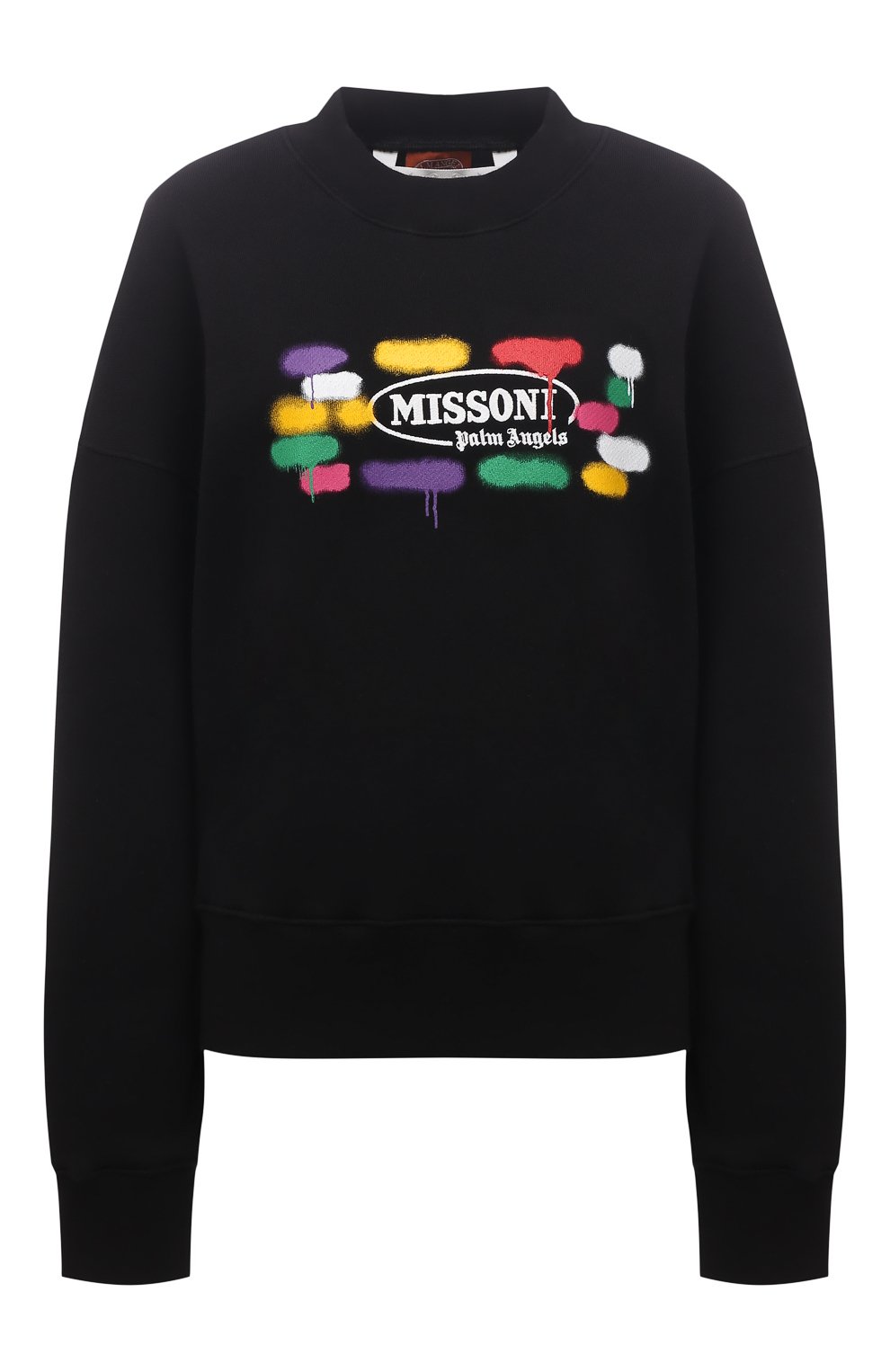 Хлопковый свитшот palm angels x missoni PALM ANGELS черного цвета по цене 62700 руб., арт. PWBA031F21FLE0021001, фото 1 Хлопковый свитшот palm angels x missoni PALM ANGELS, арт. PWBA031F21FLE0021001, фото 1