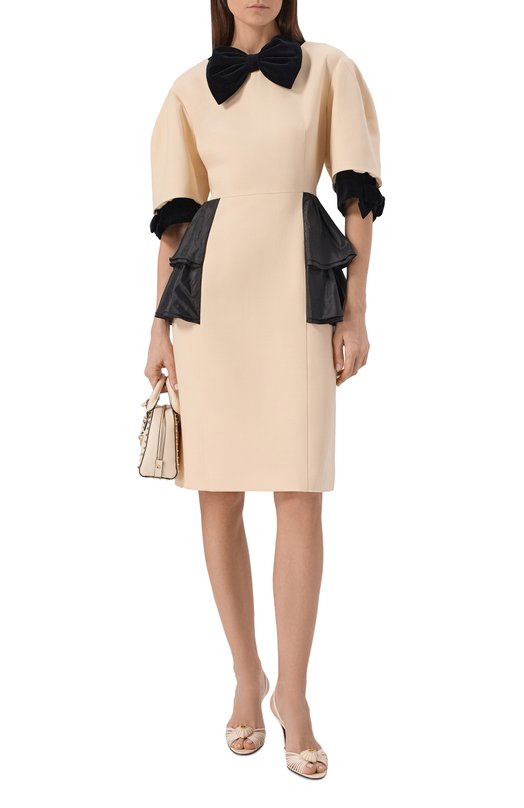 Платье из шерсти и шелка Valentino 7B0VAGG0/1CF Кремовый  7B0VAGG0/1CF Фото 2