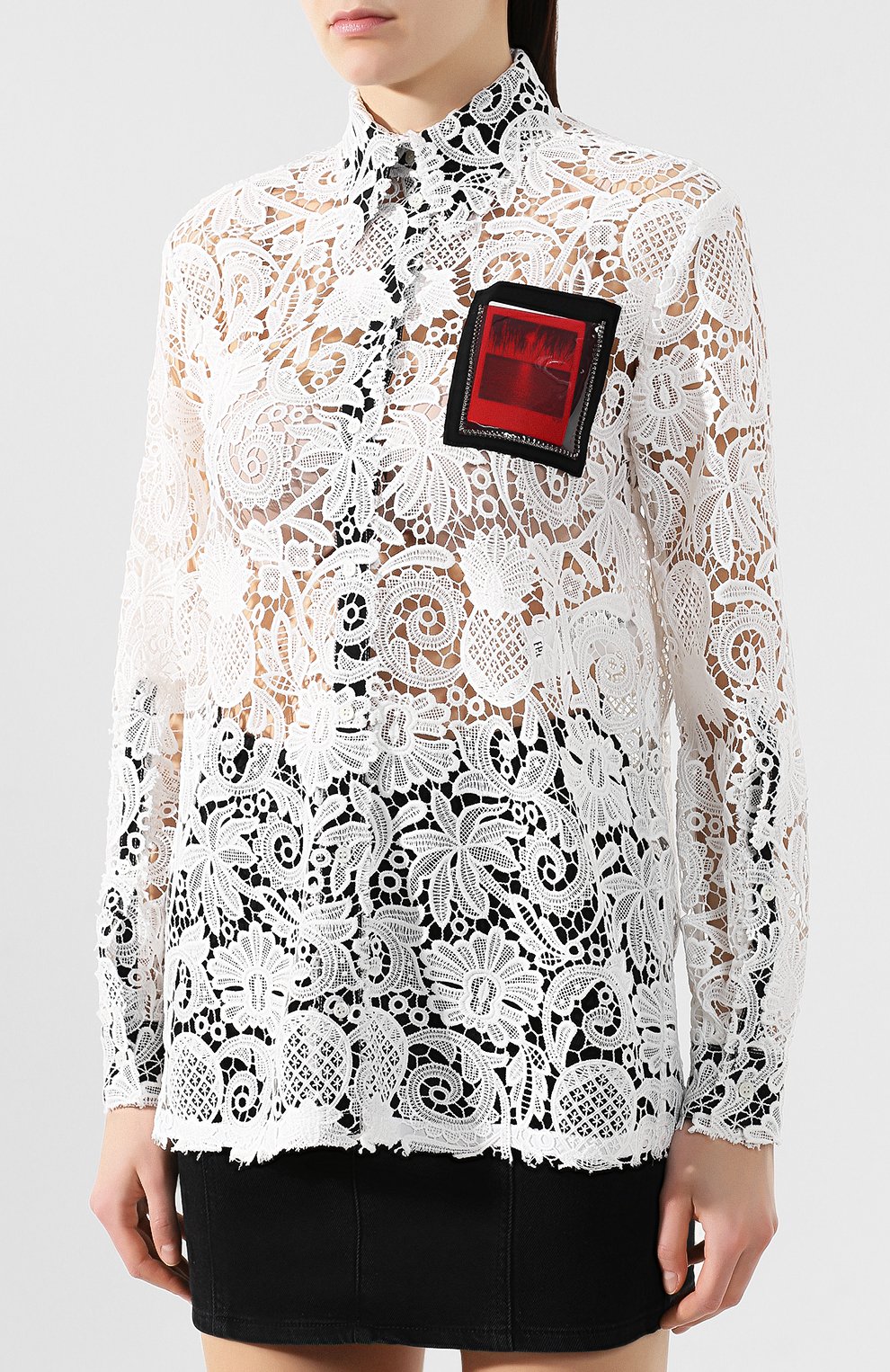 Кружевная рубашка N21 черно-белого цвета по цене 51850 руб., арт. 19E N2M0/G012/4858, фото 3 Кружевная рубашка N21, арт. 19E N2M0/G012/4858, фото 3