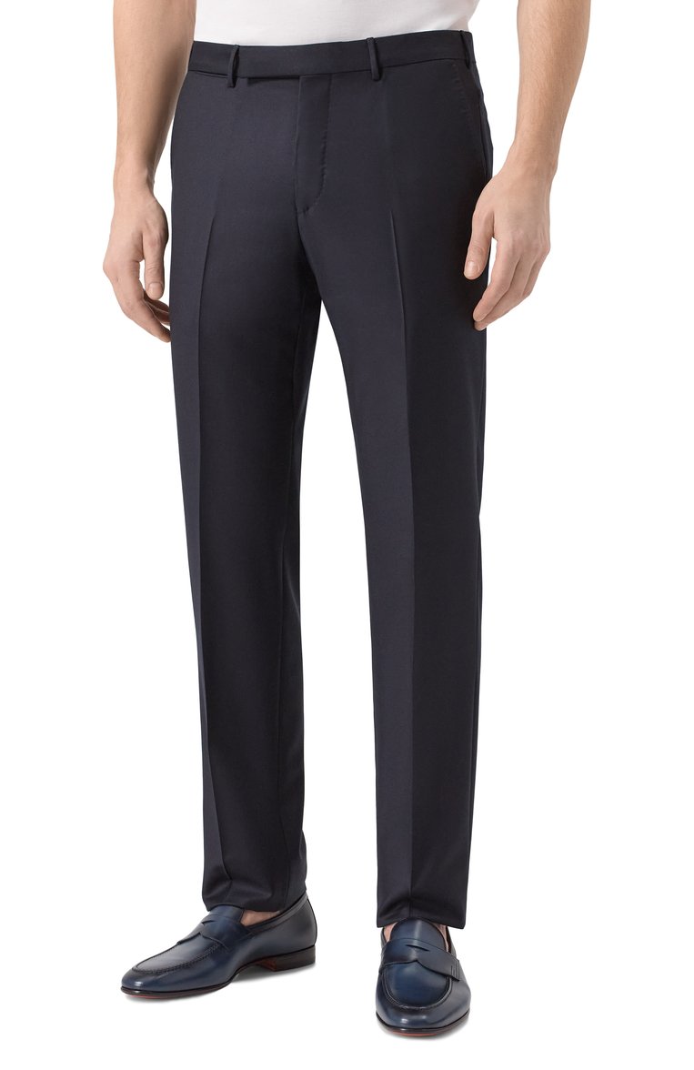 Мужские шерстяные брюки ZEGNA темно-синего цвета, арт. 75TB12/C22685 | Фото 3 (Материал сплава: Проставлено; Длина (брюки, джинсы): Стандартные; Драгоценные камни: Проставлено; Материал внешний: Шерсть; Случай: Формальный; Стили: Классический)