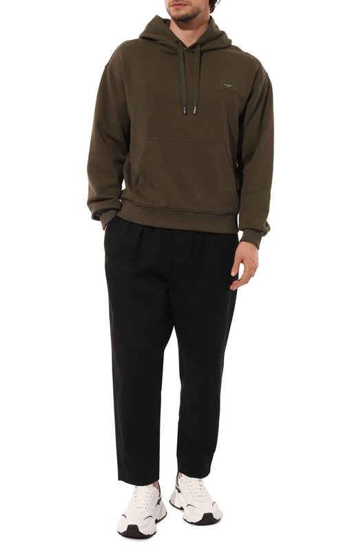 Хлопковое худи Dolce & Gabbana G9ZU0T/G7M4Y Хаки  G9ZU0T/G7M4Y Фото 2