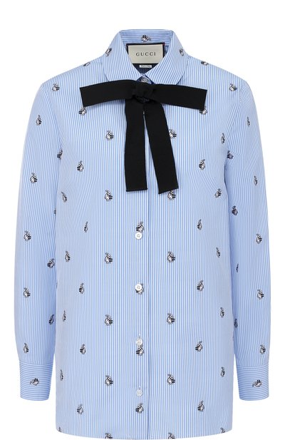 Хлопковая блуза прямого кроя с бантом GUCCI, арт. 476099/Z381C, фото 1