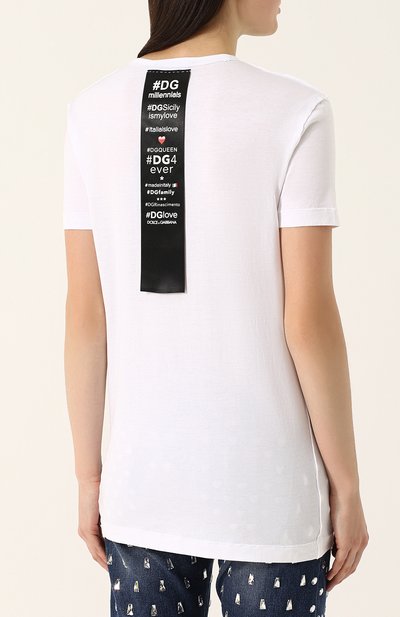 Хлопковая футболка прямого кроя с логотипом бренда DOLCE & GABBANA, арт. F8J80Z/G7MSD, фото 4