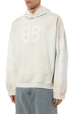 Мужской хлопковое худи BALENCIAGA кремового цвета, арт. 742603/T0VU7 | Фото 3 (Материал сплава: Проставлено; Драгоценные камни: Проставлено; Материал внешний: Хлопок; Длина (для топов): Стандартные; Рукава: Длинные; Принт: С принтом; Стили: Спорт-шик; Мужское Кросс-КТ: Худи-одежда)