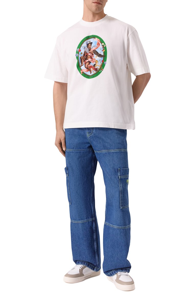 Мужская хлопковая футболка OFF-WHITE белого цвета, арт. 0MAA120S25JER002 | Фото 2 (Автоматизация ТО: Проставлено; Материал внешний: Хлопок; Автоматизация состава: Проставлено; Рукава: Короткие; Длина (для топов): Стандартные; Стили: Кэжуэл; Принт: С принтом; Детали: Без декора; Мужское Кросс-КТ: Футболка-одежда)
