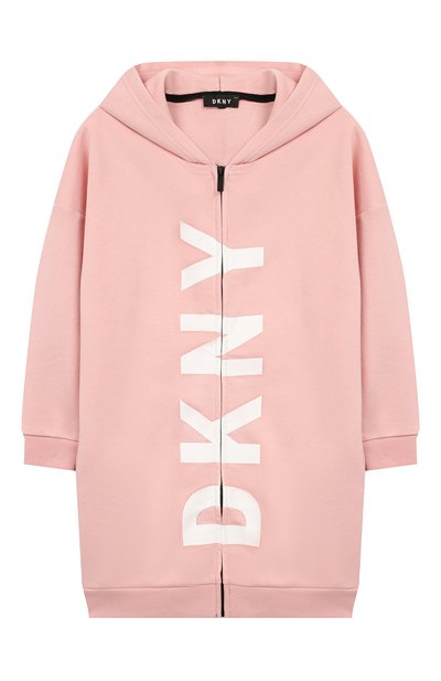 Удлиненная толстовка из хлопка DKNY розового цвета по цене 9840 руб., арт. D35Q36/461 FW19/20, фото 1 Удлиненная толстовка из хлопка DKNY, арт. D35Q36/461 FW19/20, фото 1