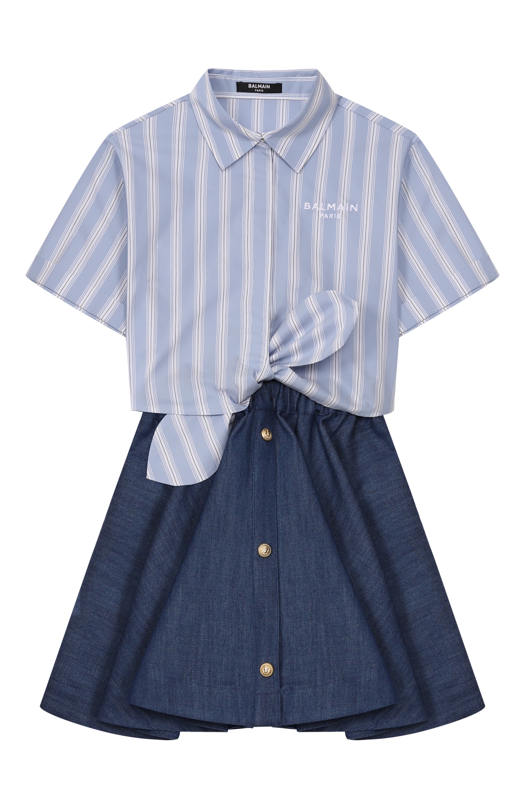 Платье из лиоцелла и хлопка BALMAIN синего цвета по цене 53500 руб., арт. BY1C71, фото 1 Платье из лиоцелла и хлопка BALMAIN, арт. BY1C71, фото 1