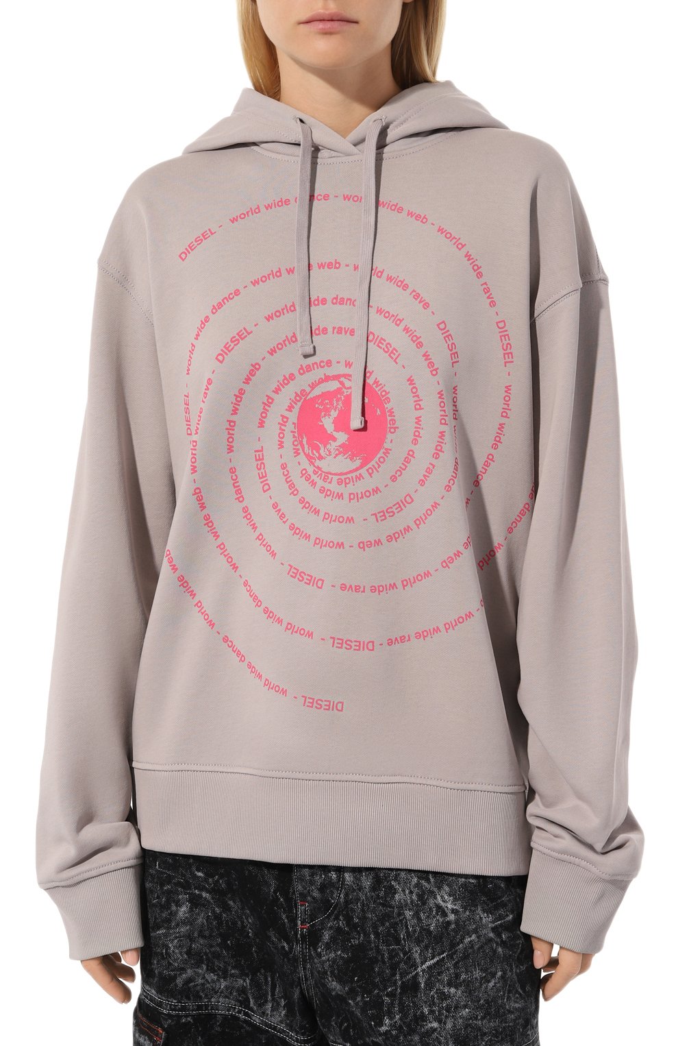 Хлопковое худи DIESEL светло-серого цвета по цене 18500 руб., арт. A11112/0JFAV, фото 3 Хлопковое худи DIESEL, арт. A11112/0JFAV, фото 3