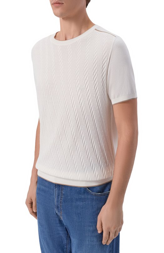 Джемпер из хлопка и шелка Andrea Campagna SU26ST200-00/FST262 Кремовый  SU26ST200-00/FST262 Фото 3