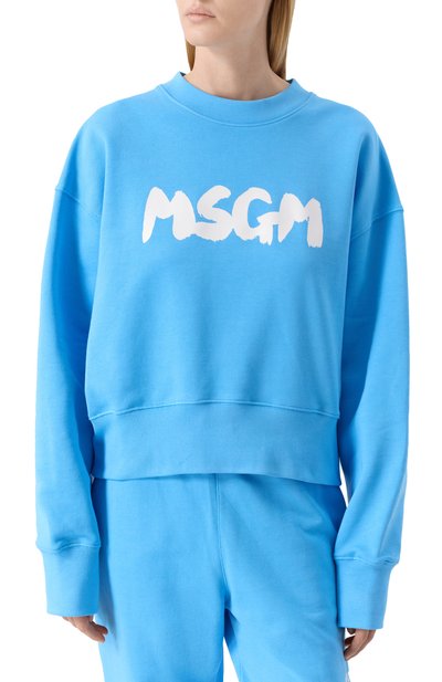 Хлопковый свитшот MSGM голубого цвета по цене 18950 руб., арт. 3841MDM98/257000, фото 3 Хлопковый свитшот MSGM, арт. 3841MDM98/257000, фото 3