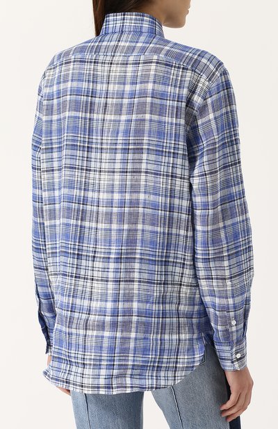Льняная блуза свободного кроя в клетку RALPH LAUREN, арт. 290707940, фото 4