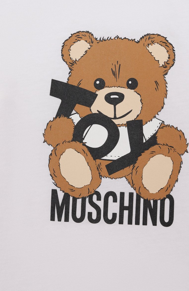 Детский хлопковая футболка MOSCHINO белого цвета, арт. MUM04G/LAA03 | Фото 3 (Материал внешний: Хлопок; Нос: Не проставлено; Кросс-КТ НВ: Футболка; Ростовка одежда: 3 мес | 62 см, 9 мес | 74 см, 12 мес | 80 см, 18 мес | 86 см, 24 мес | 92 см, 36 мес | 98 см)