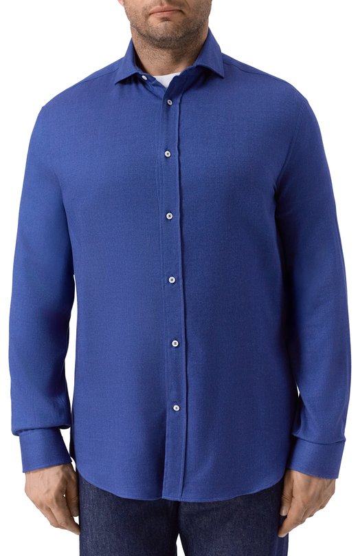 Рубашка из хлопка и лиоцелла Brunello Cucinelli MY6370627 Синий  MY6370627 Фото 3