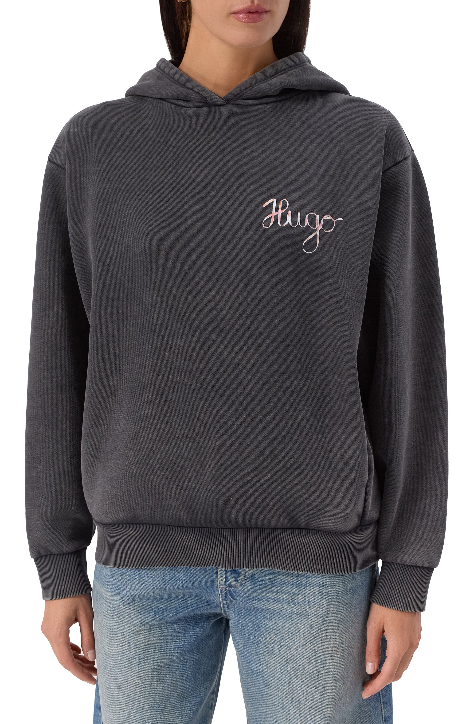 Хлопковое худи HUGO темно-серого цвета по цене 19800 руб., арт. 50544870, фото 3 Хлопковое худи HUGO, арт. 50544870, фото 3
